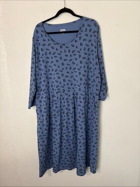 The Vermont Country Store Blue Leaf Print A Line Dress 3X NWOT